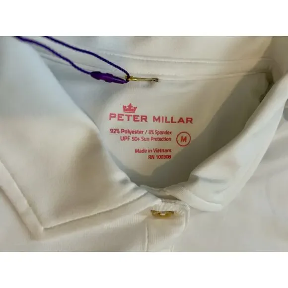 NWT Peter Millar Women’s Medium Golf Polo White UPF 50+ Embroidered Logo - Picture 4 of 10